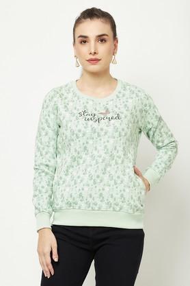 printed poly cotton round neck womens sweatshirt - green