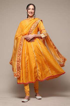 printed poly cotton woven women's salwar kurta dupatta set - mango