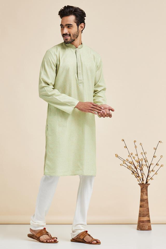 printed poly silk men's festive wear kurta - green