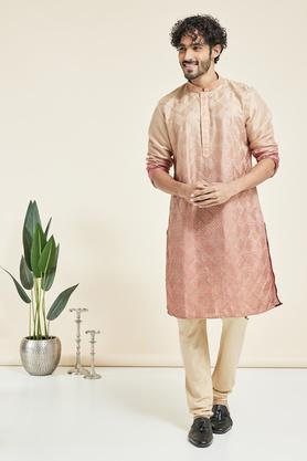 printed poly silk mens festive wear kurta - peach