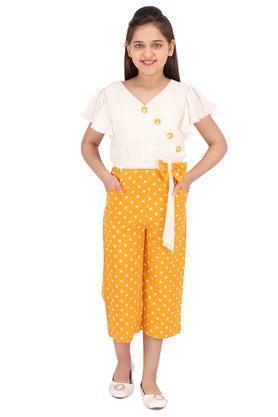 printed polyester & georgette v-neck girls casual jumpsuit - yellow