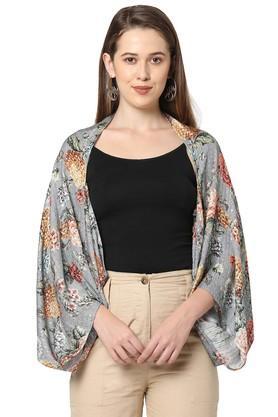 printed polyester 3/4th sleeves womens cover up - grey
