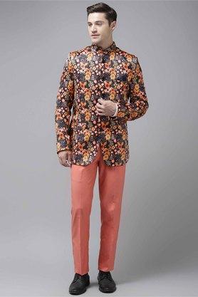 printed polyester blend regular fit men's suit - d56pemu multi