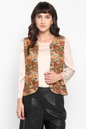 printed polyester blend regular fit women's jacket - multi