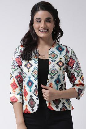 printed polyester blend regular fit womens casual jacket - cream