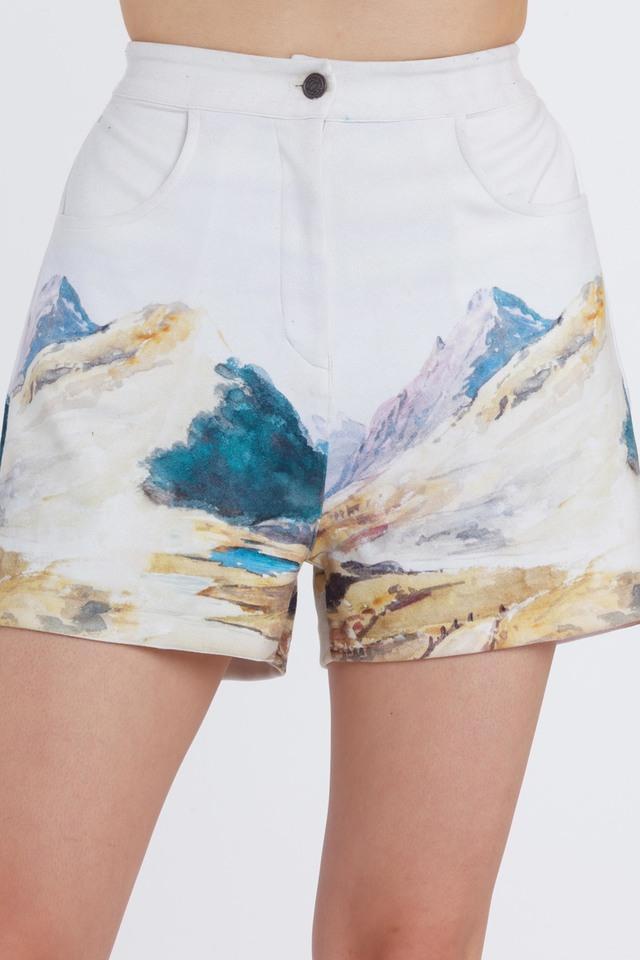 printed polyester blend regular fit womens casual shorts