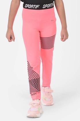 printed polyester blend slim fit girls track pants - pink