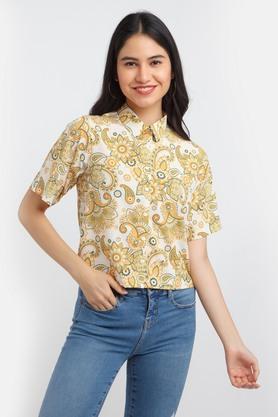 printed polyester collar neck women's casual shirt - multi
