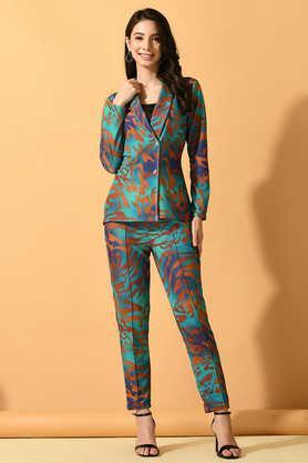 printed polyester collared women's jacket - multi