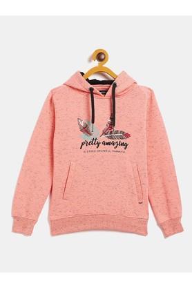 printed polyester cotton hood girls sweatshirt - pink
