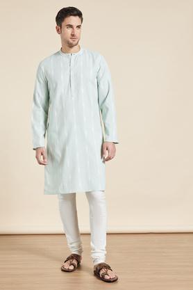 printed polyester cotton mens casual wear kurta - aqua