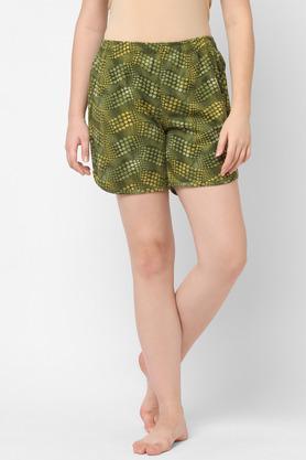 printed polyester cotton relaxed fit womens shorts - green