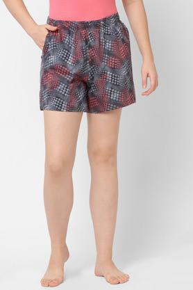 printed polyester cotton relaxed fit womens shorts - grey