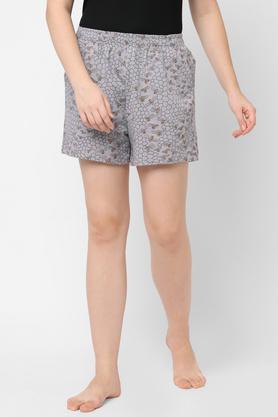 printed polyester cotton relaxed fit womens shorts - steel