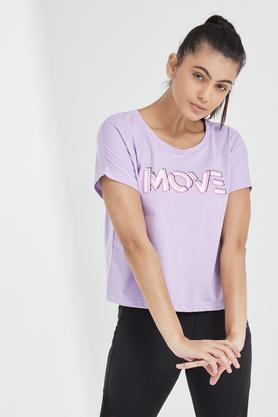 printed polyester cotton round neck women's t-shirt - lilac