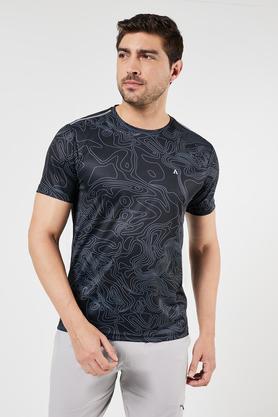 printed polyester crew neck men's t-shirt - black