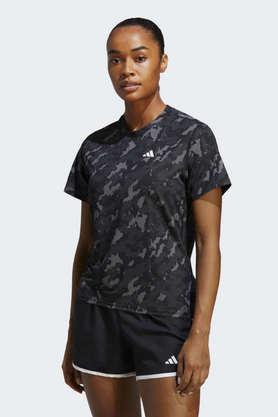 printed polyester crew neck women's t-shirt - black