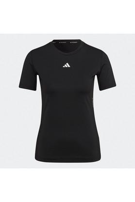 printed polyester crew neck womens active wear t-shirt - black