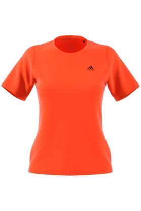 printed polyester crew neck womens active wear t-shirt - orange