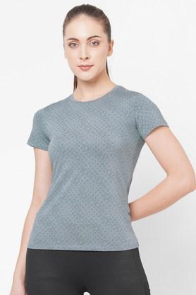 printed polyester crew neck womens t-shirt - blue melange