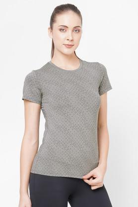 printed polyester crew neck womens t-shirt - grey melange