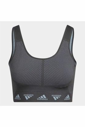 printed polyester fitted women's sports bra - grey