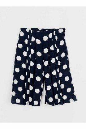 printed polyester flared girls culottes - navy