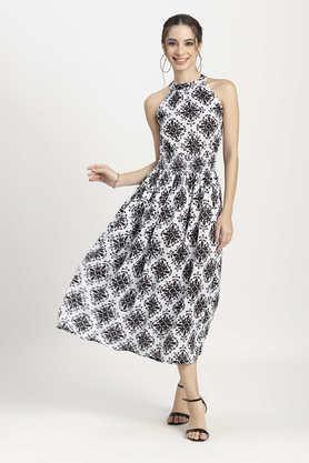 printed polyester halter neck women's casual gown - white