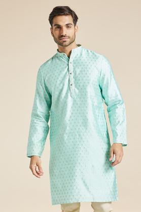 printed polyester mens festive wear kurta - aqua