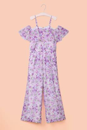 printed polyester off shoulder girl's casual wear dress - lavender