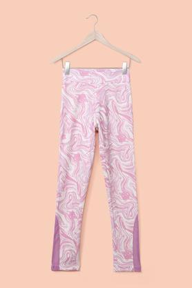 printed polyester regular fit girl's leggings - pink
