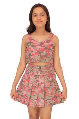 printed polyester regular fit girls clothing set - pink