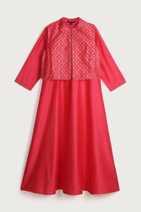 printed polyester regular fit girls ethnic set - pink