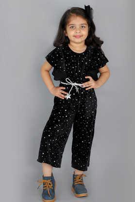 printed polyester regular fit girls jumpsuit - black
