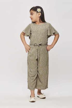 printed polyester regular fit girls jumpsuit - green