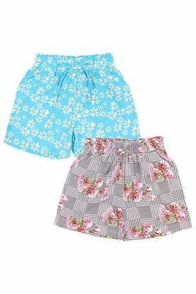 printed polyester regular fit girls shorts - blue