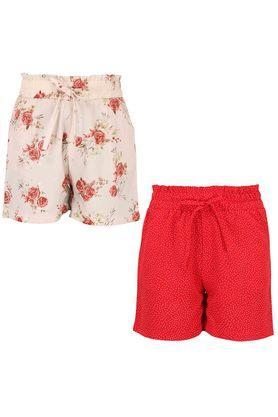 printed polyester regular fit girls shorts - red