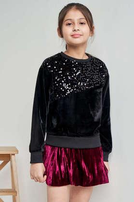 printed polyester regular fit girls sweatshirt - black