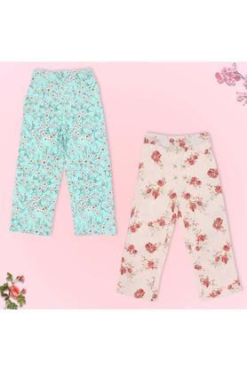 printed polyester regular fit girls trousers - green
