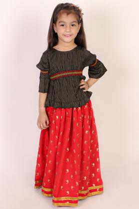 printed polyester regular fit infant girls chania choli set - black