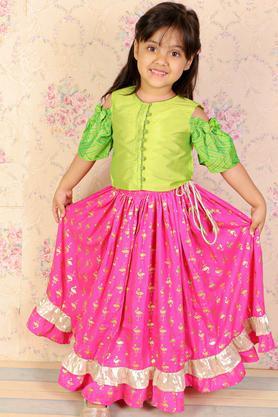 printed polyester regular fit infant girls chania choli set - lime green