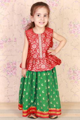 printed polyester regular fit infant girls chania choli set - red