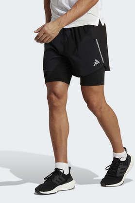 printed polyester regular fit men's casual shorts - black