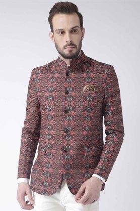 printed polyester regular fit men's jacket - multi