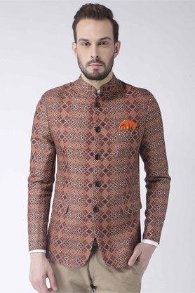 printed polyester regular fit men's jacket - multi