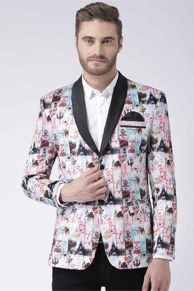 printed polyester regular fit men's jacket - multi