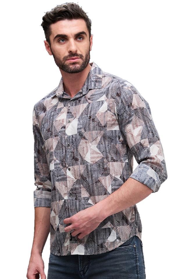 printed polyester regular fit mens casual shirt