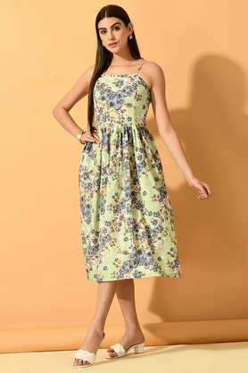 printed polyester regular fit women's ethnic dress - green