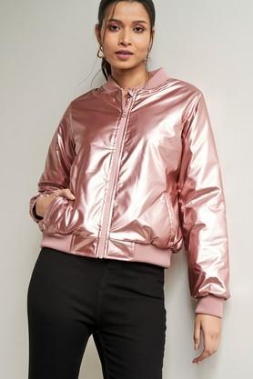 printed polyester regular fit women's jacket - rose