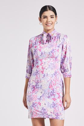 printed polyester regular fit women's knee length dress - multi